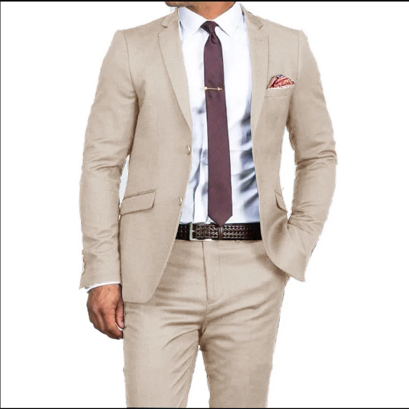 Terno elegante de peito único ajuste formal masculino, jaqueta de escritório casual personalizada, conjunto confortável de 2, novo, 2024