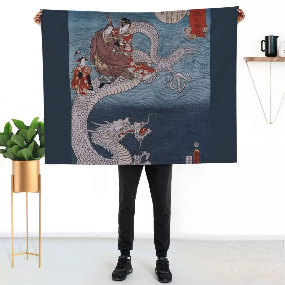 Japanese Edo ukiyo-e woodblock print: Sea Dragon by Utagawa Kunisada Throw Blanket Decorative Sofa Flannel Blankets