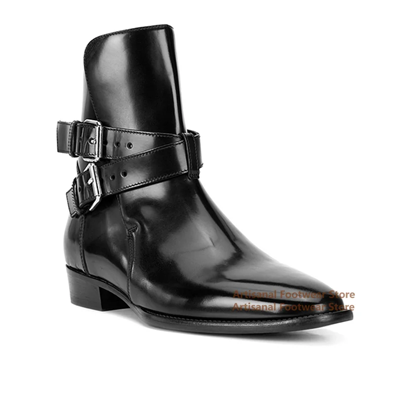 

High-Top Chelsea Boots for Men Double Buckles Strap Designer Men's Trendy Handmade Men Booties Luxurious Men's Boots