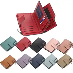 New Women’s Short Leather Wallet Multi-Card Triple Fold Zipper Buckle Coin Purse Simple Casual Card Holder