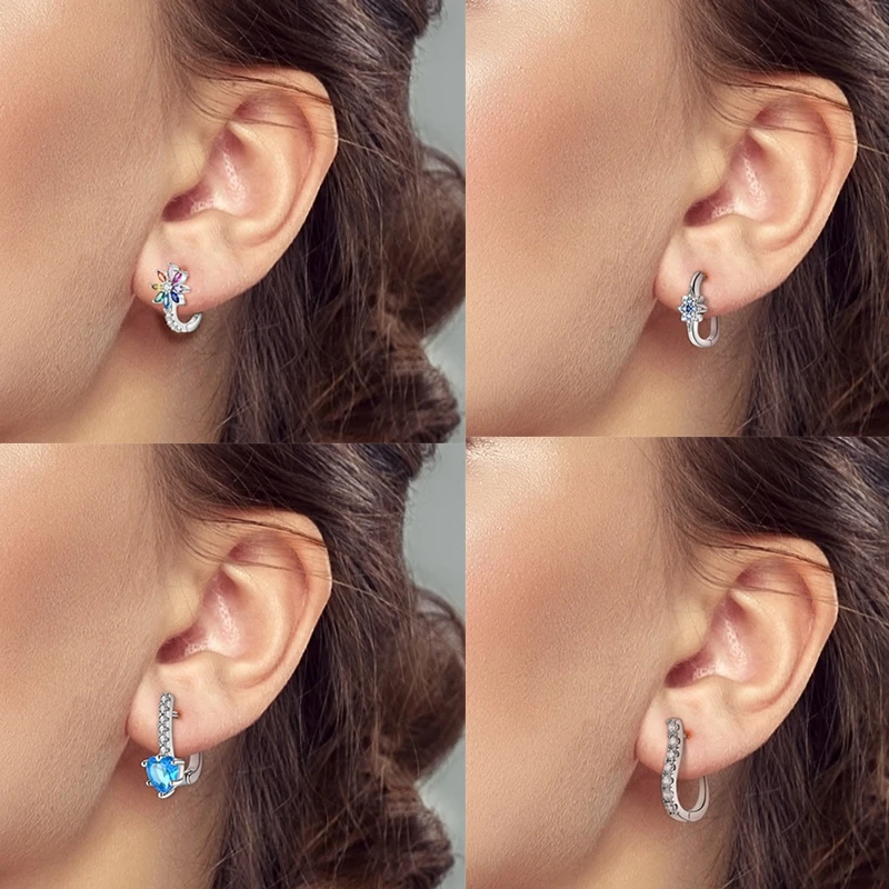 925 Sterling Silber Creolen Pfotenabdruck Blumenstrauß Kleeblatt Lavendel Fisch Bunter Schmuck Geschenk für Frauen und Mädchen – Detail 7