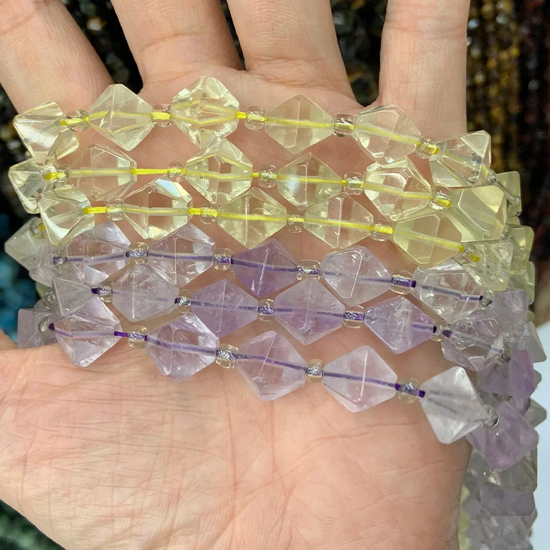 

9-10mm Natural Amethyst Lemon Quartz Beads 15'' Pyramid DIY Loose Beads For Jewelry Making Beads Women Bracelet Necklace Earring