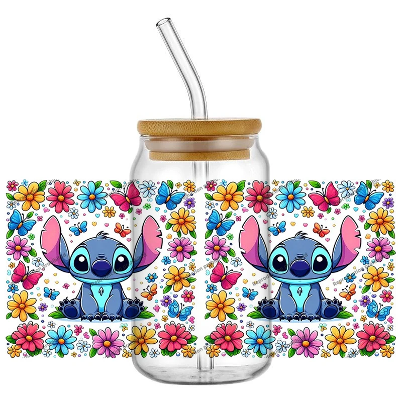 Stitch Flower Pattern 16oz Sticker Cup Cool Personalize Transfer Sticker Custom Label DIY Logo Selfadhesive Waterproof