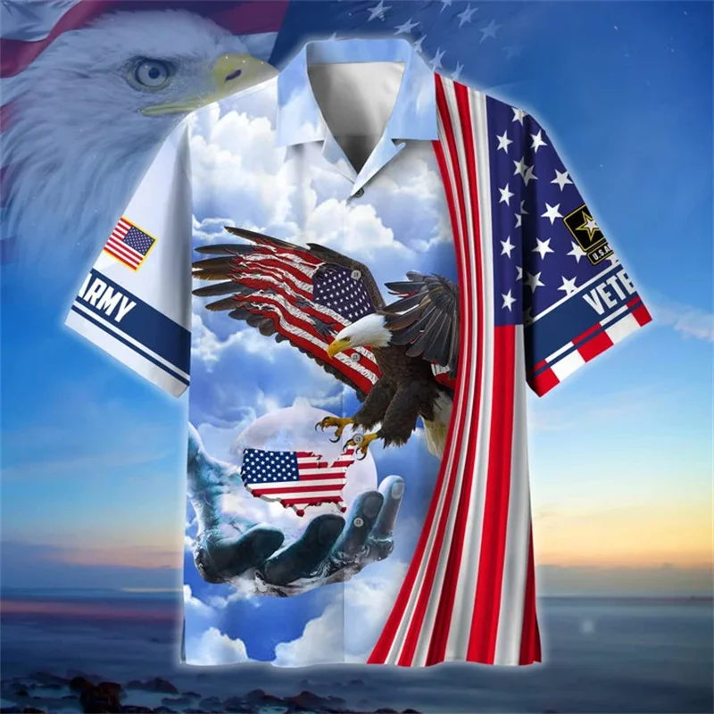 Impressão 3D Estados Unidos Soldados Camisas para Homens, Nova Moda Verão, Cool Camisas Curtas, Hawaiian Y2k Tops, Armys Roupas