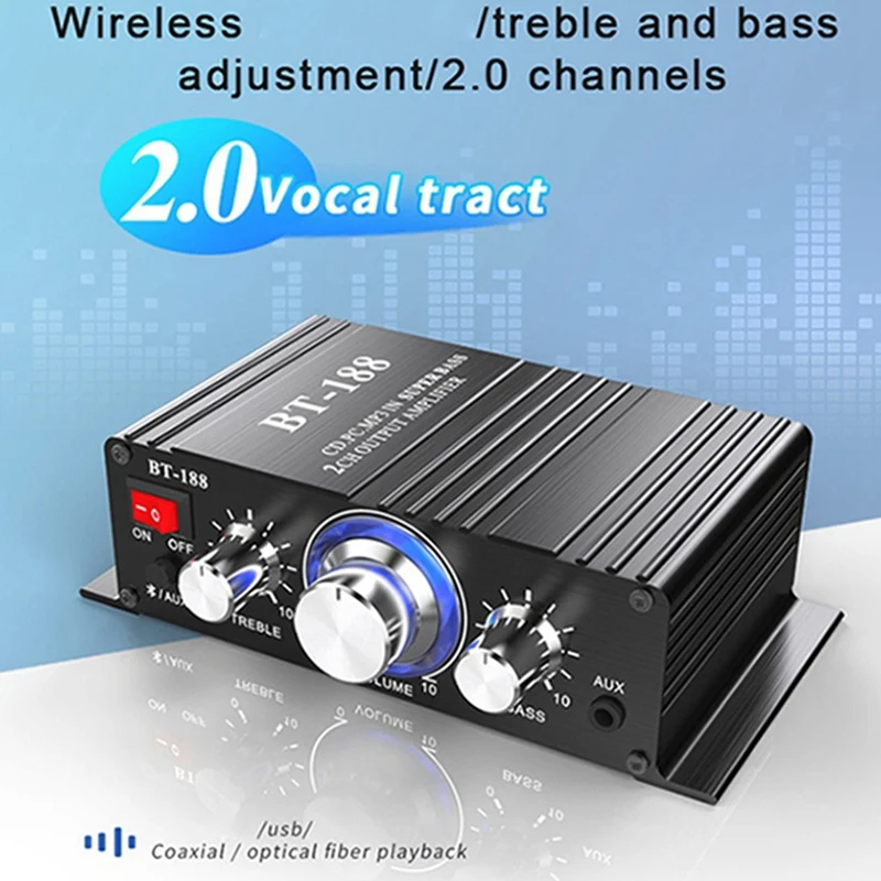 BT-188 Digital Bluetooth Amplifier Mini 2-Channel Output Home Computer Audio Amplifier 12V Car