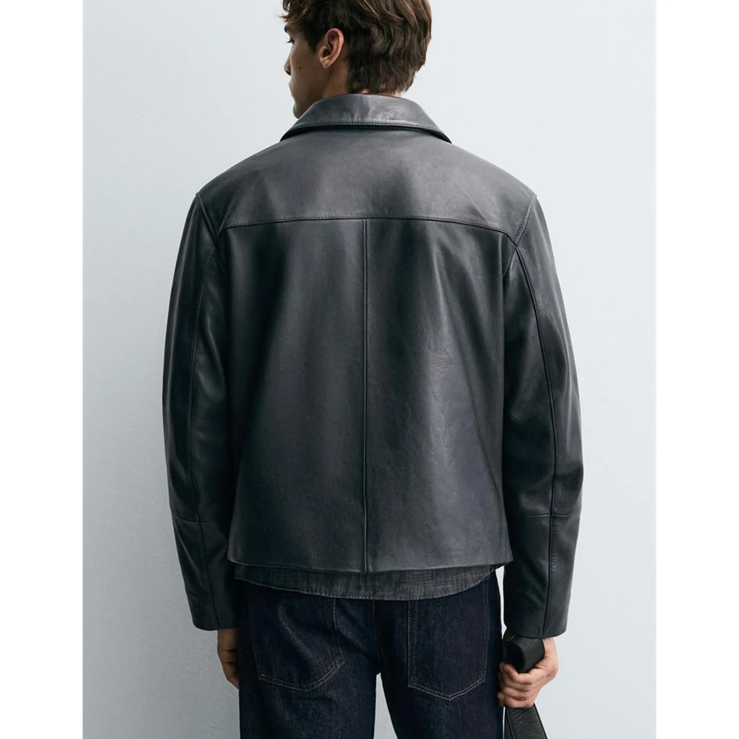 

New Autumn Winter Men's Jaet American Simple PU Leather Square Collar Long Sve Coat Warm Casual Polyester Fiber Single B...