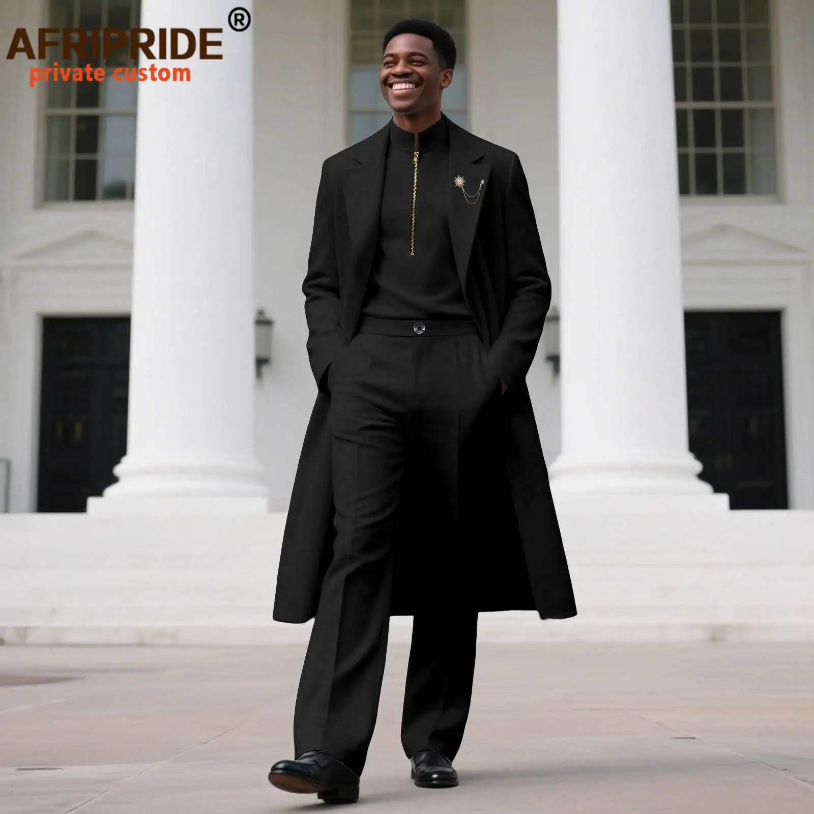 African Clothing for Men Brooch Coats Zip Shirts and Trourers 3 Piece Set Dashiki Outfits Fomral Wear for Wedding 2516081