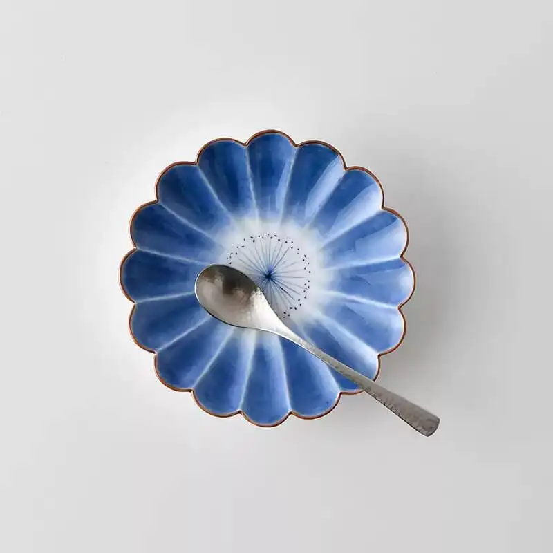 In Stock Imported Arita Ware Hand-Painted Blue Chrysanthemum Cut-Out Small Dish Round Plate Japanese Tableware