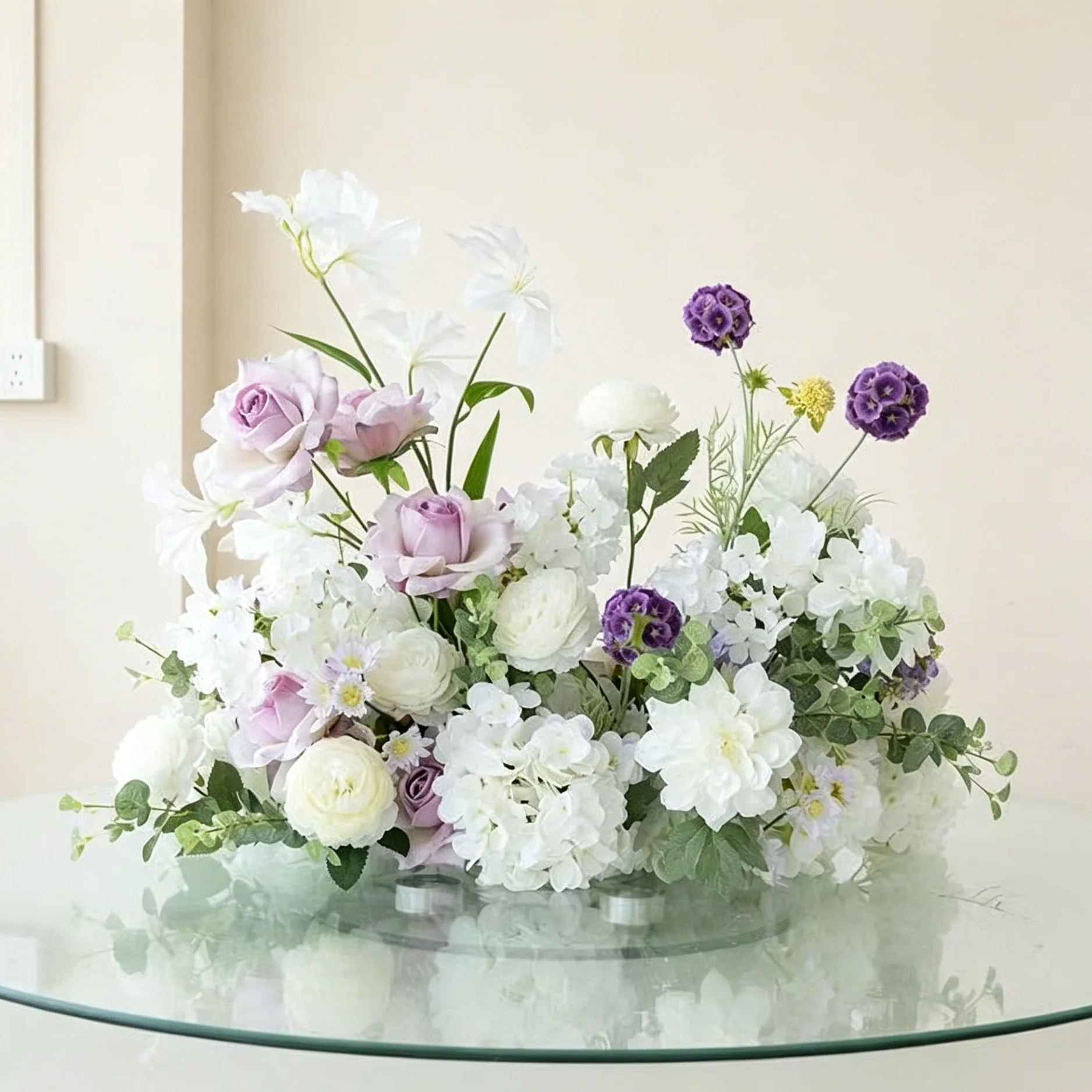 Grüne Pflanzen, Rosen, Hortensien, Künstliche Blumenreihe, Luxuriöse Hochzeitstisch-Mittelstücke, Blumen-Hintergrund-Dekoration, Party-Bühnen-Blumendekoration – Detail 2