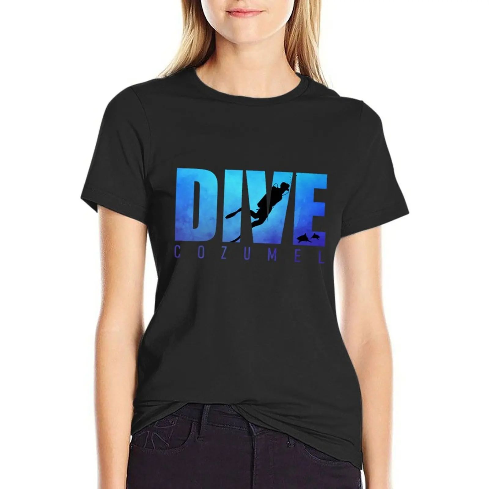 Dive Cozumel Scuba Diver Reef Diving Snorkeling Sharks Beach T-Shirt kawaii clothes Aesthetic clothing white t shirts for Women