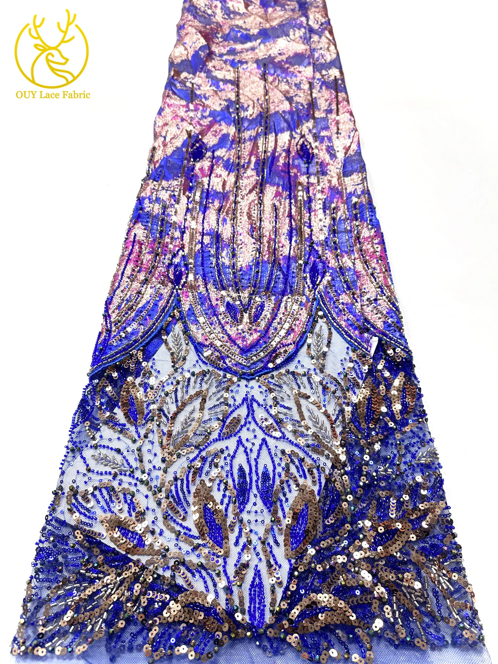 2026 Luxuriöser afrikanischer Chiffon-Spitzenstoff mit schweren Perlen, lila nigerianischer Pailletten-Spitzenstoff, geeignet für Damen-Partykleider – Detail 20