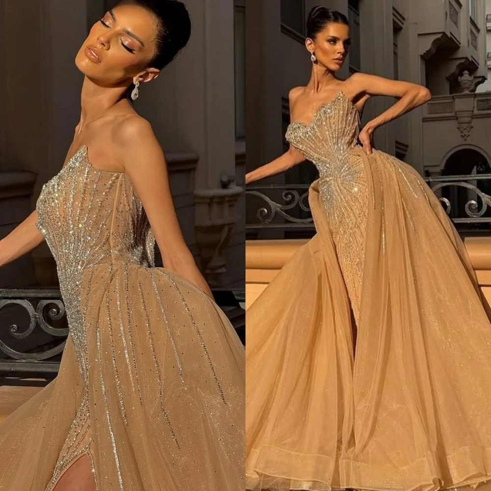 

Customized Fashion Tulle Evening Dresses Elegant Strapless Sleeveless Homecoming Dresses High Quality Special Occasion Gowns