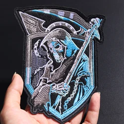 Blue Death God Skull Size: 14.2x11.1cm Patches Embroidery Applique Clothes Ironing Sewing Supplies Decorative Badges