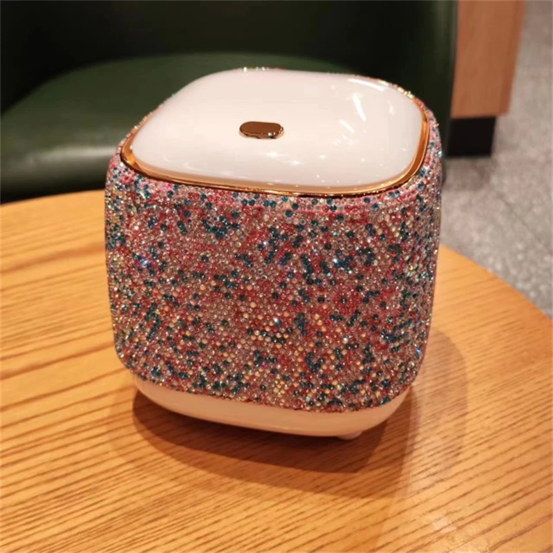 Diamond-Encrusted Mini Desktop Trash Can Cute Small Bedside Storage Bucket Office Sundry Box Bedroom Press Encrusted Bucket