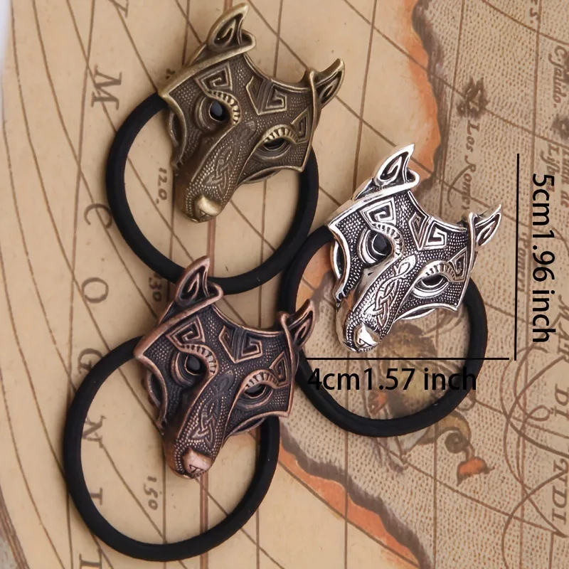 Banda de pelo de lobo de Metal Vikingo para niña, decoración de animales, Anillo para el cabello, cola de caballo elástica, trenza, accesorios para el cabello