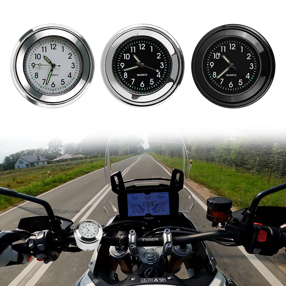 Luminous Clock Thermometer Temp Gauge Motorcycle Handlebar Mount Clock Universal Motorcycle Watch Waterproof 22-25mm