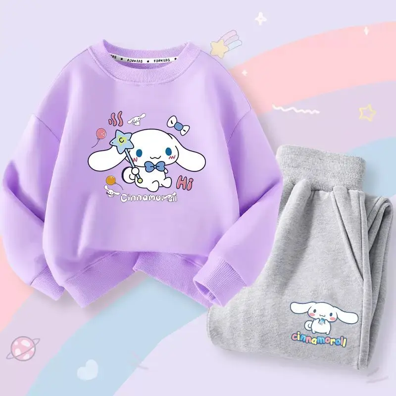 Sanrio Girls\' Sweatshirt Set, Cinnamoroll Cartoon, Thickened, Warm, Winter, Gift for Middle and Large Children, New, 2022