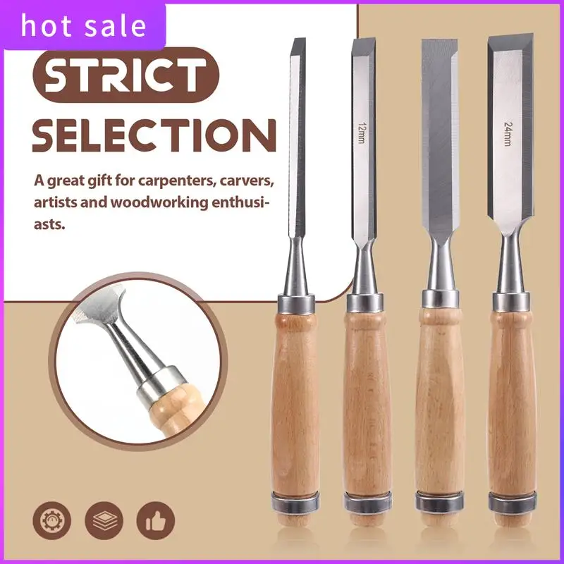 4Pcs Wood Chisels Tool Set Chrome-Vanadium Steel Wood Carving Chisels Woodworking Tools For Carpenter 6/12/18/24Mm