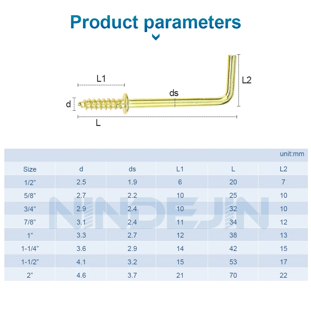 L-Shaped Right Angle Screw Hook Copper Plated 1/2\