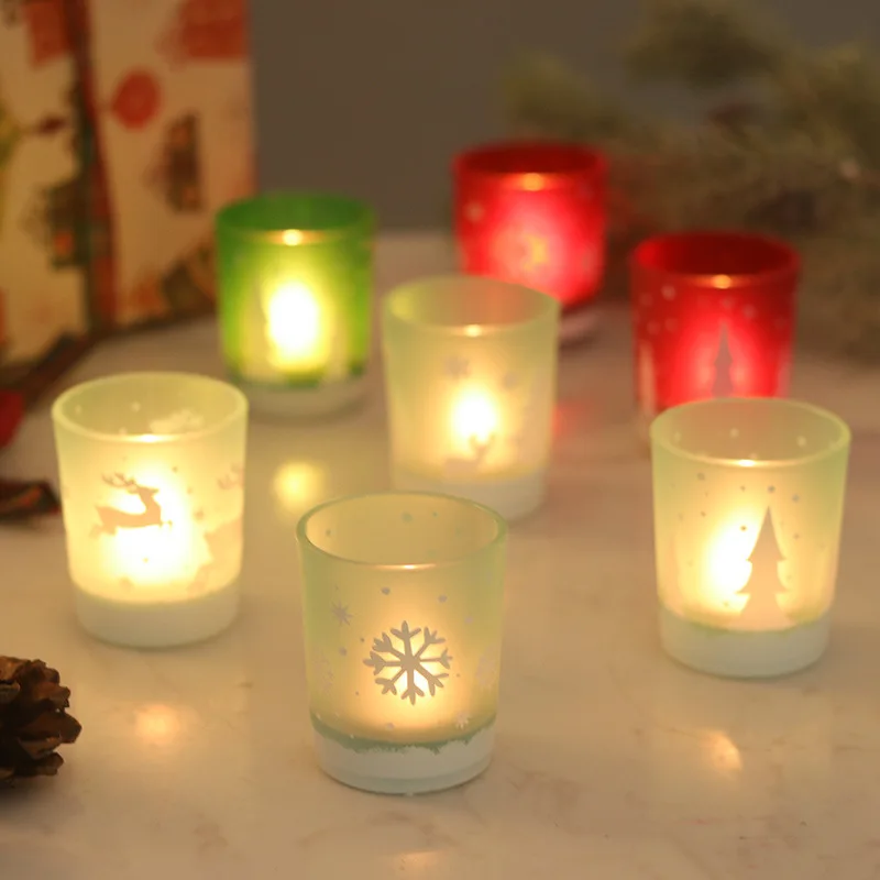 Candles Home Decoration Printed Candle Glass Cup Christmas Bedroom Creative Candle Holders Room Decor