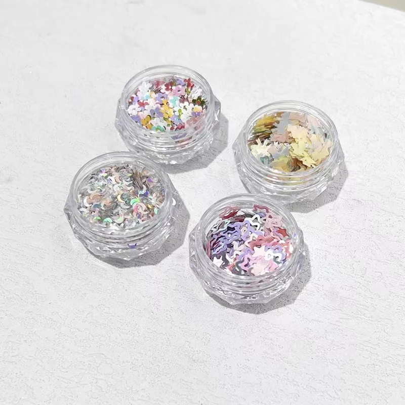 4 Pieces Fluorescent Mixed Shapes Nail Sequins Moon Star Flower Heart Nail Art Decorations Holographic Nail Iridescent Sequins