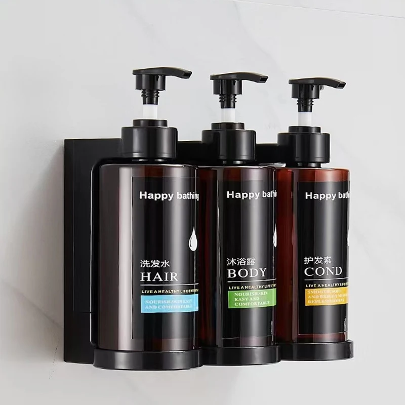 

Wall Mounted Shampoo & Shower Gel Dispenser Set Separate Bottles Hand Sanitizer Box Chamber Design for Bathroom Organization