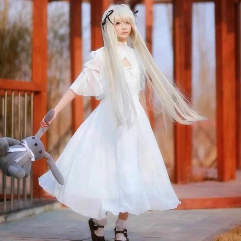 Anime yosuga no sora kasugano sora cosplay traje lolita branco cosplay vestido senhora traje de halloween vestido de festa peruca coelho