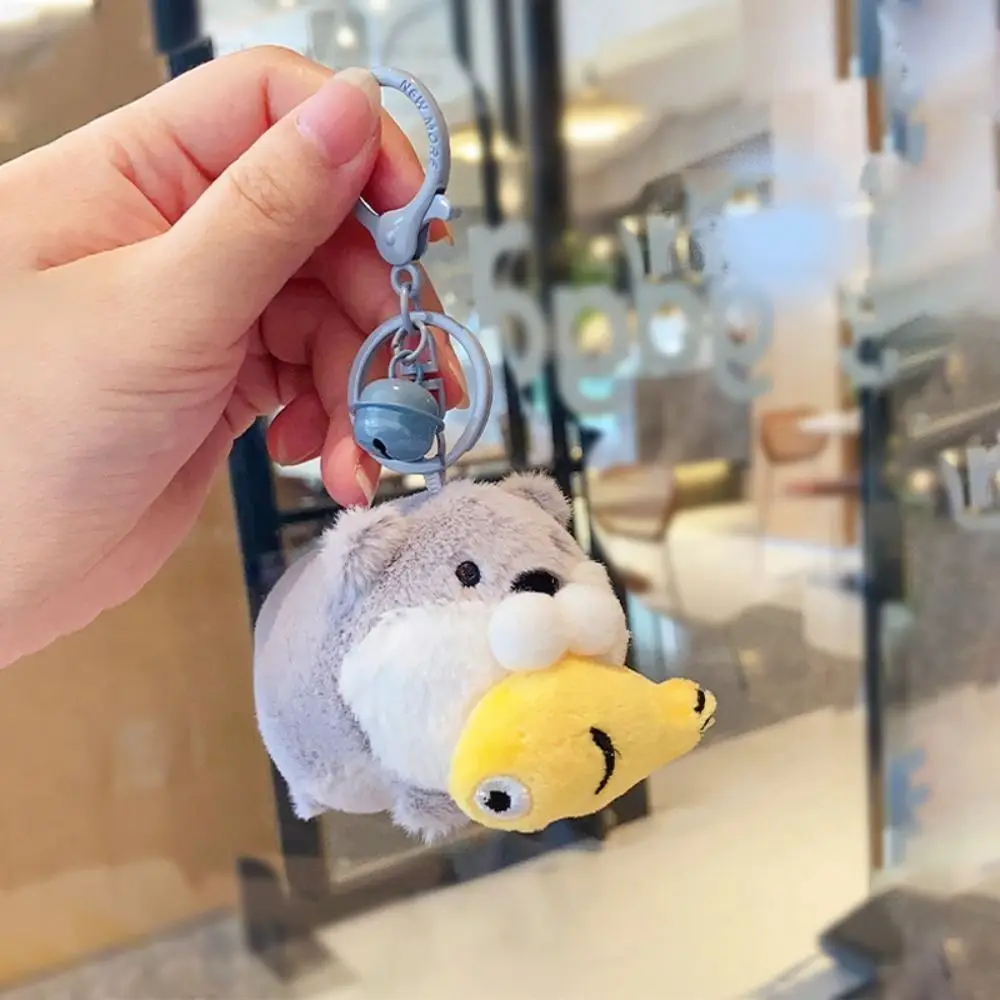 Creative Wishing Doll Otter Hold Fish Key Chain Trinket Korean Style Backpack Charms Cartoon Plush Anime Key Ring Decoration