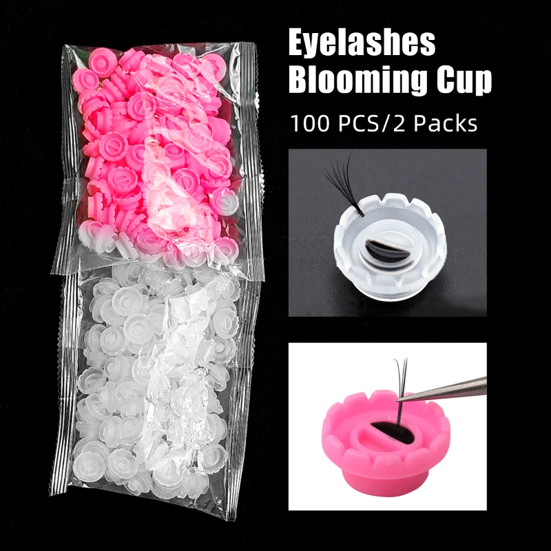 100pcs Individual Eyelash Glue Holder Grafting False Eyelashes White Pink Blossom Cup Ring Eyelash Extension Adhesive Stand Tool