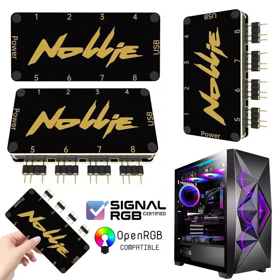Nollie SignalRGB OpenRGB Universal 5V 3PIN ARGB Controller HUB 8 Way Addressable ARGB Splitter For Computer Case Fan Light Strip