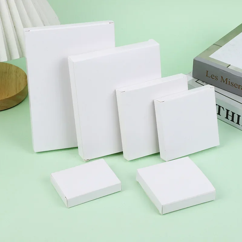 50pcs/lot Small White Cardpaper Boxes Wholesale Neutral Flat White Cardboard flat Folding White Packaging Box