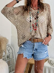 Fashionable and elegant large perforated top, women's hollow knit sweater, versatile sweater