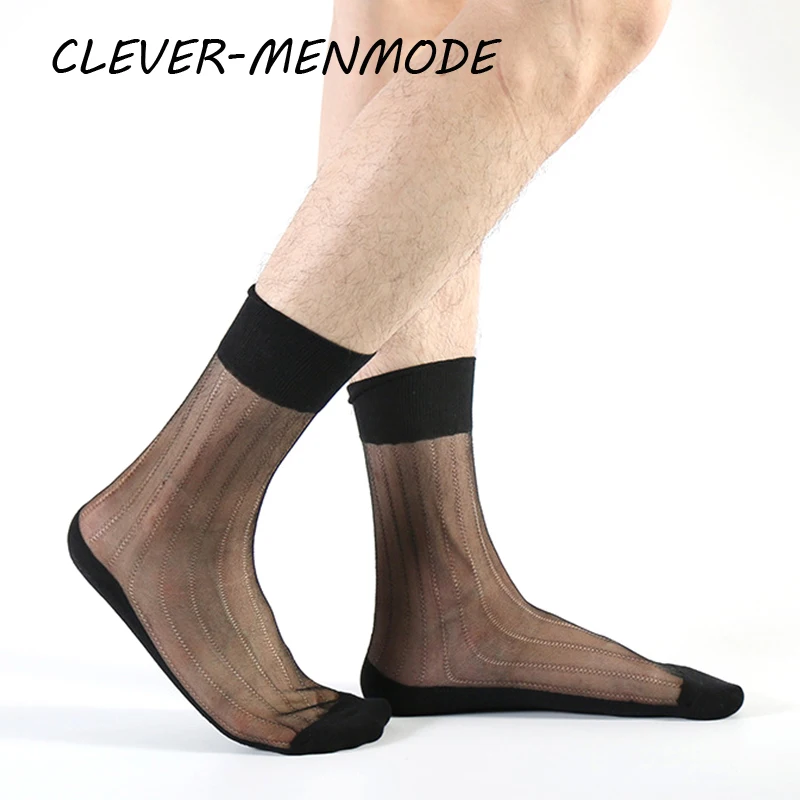 Men's Sexy Stockings Lace Solid Color Socks Transparent see-through Mesh Business Ultra-Thin Transparent Mid-Tube Socks