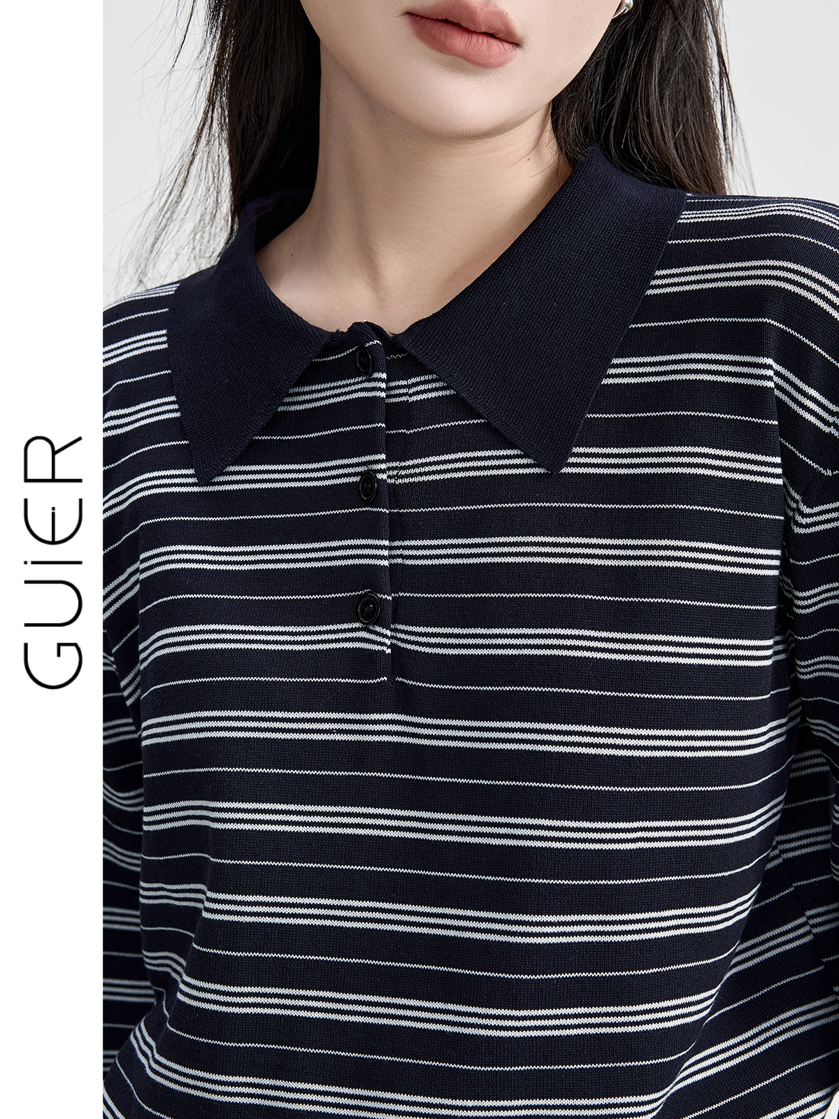 

Guier Women's Ne Striped Knitwear Casual Loose Slimming Autumn Faionable Long Sve Top Quali Premium Ladieswear