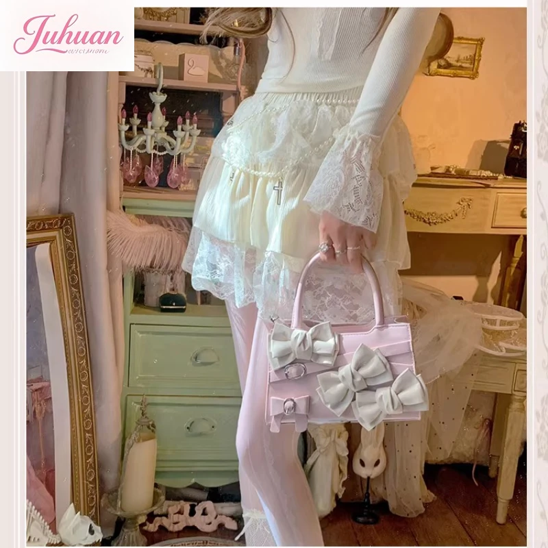 Japanese Original Bow Lolita Portable Small Square Bags  Soft Girl Sweet and Elegant College Princess Wind Lo Shoulder Bag Women