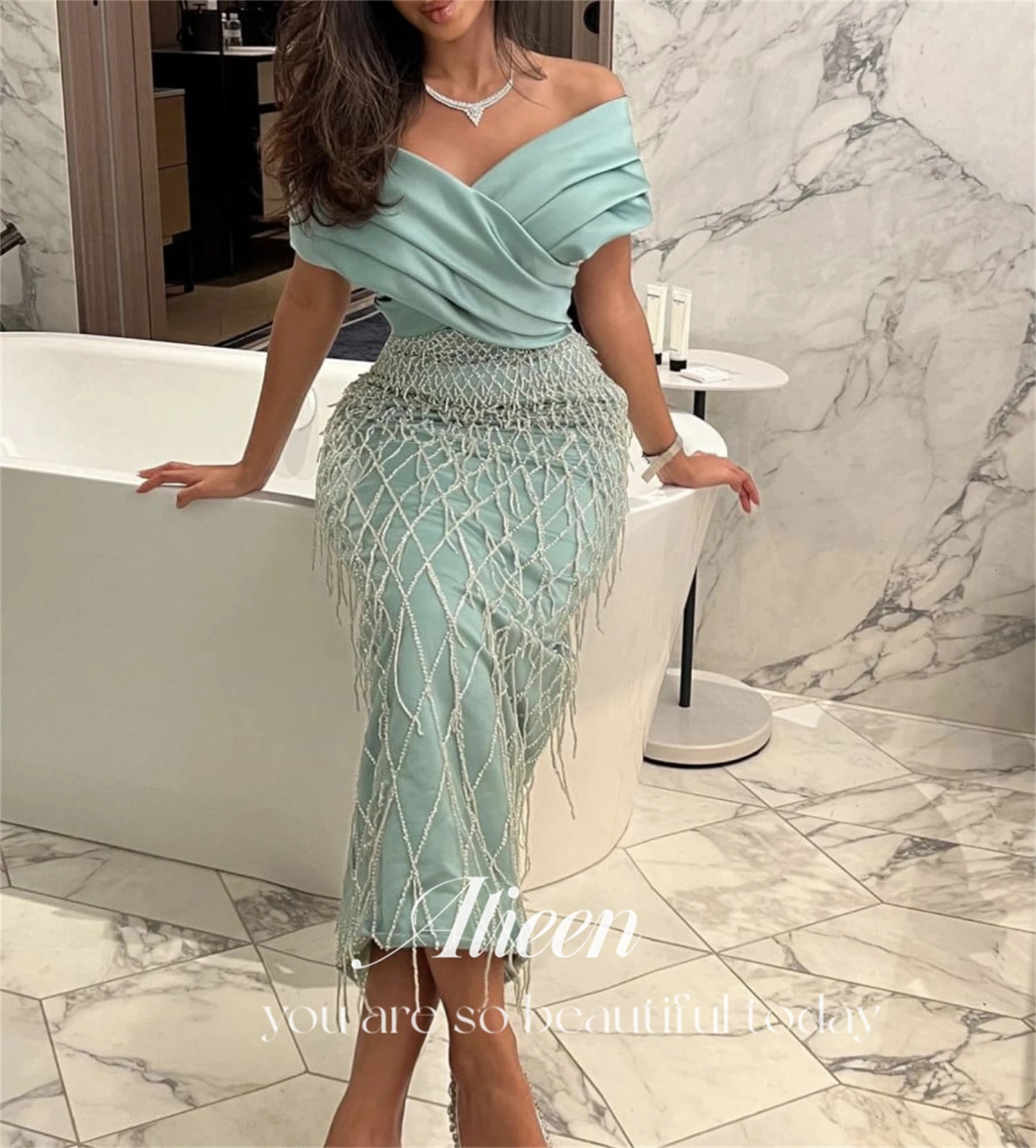 Luxurious Mermaid Glitter Bead Embroidery Grace Satin Evening Dress Graduation Cocktail of Dresses Dubai Luxury Bride customized