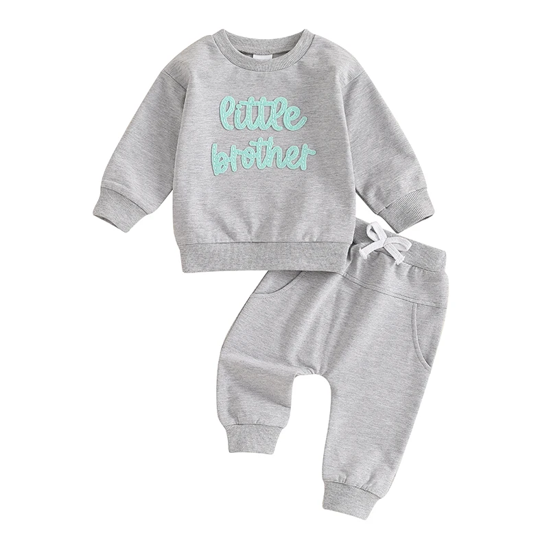 

Toddler Baby Girl Boy Fall Outfit Little Brother Little Sister Embroidery Sweatshirt Long Pants Clothes Set