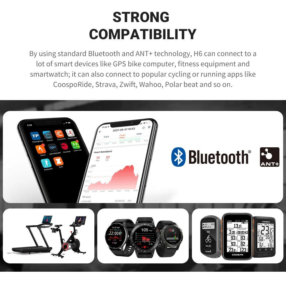 COOSPO H6M Brust-Herzfrequenzmesser-Gurt Bluetooth 4.0 ANT+ Herzfrequenzsensor Wasserdicht für Garmin Wahoo – Detail 4