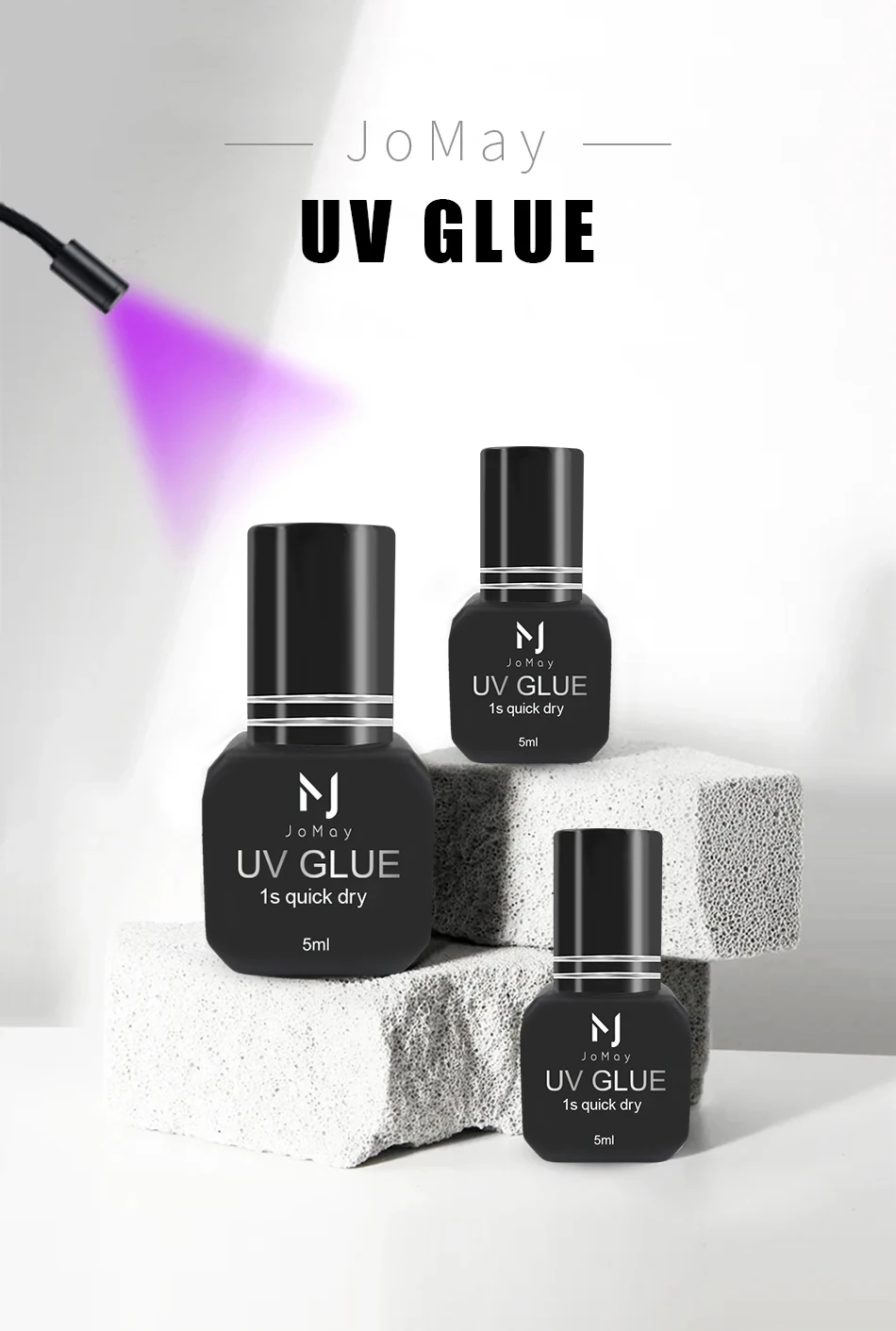 JOMAY UV-Wimpernverlängerungskleber 5ml Schwarz 1S Schnelltrocknend Wasserfest & Ölresistent Geruchsarmer Klebstoff Wimpernverlängerungszubehör – Detail 1