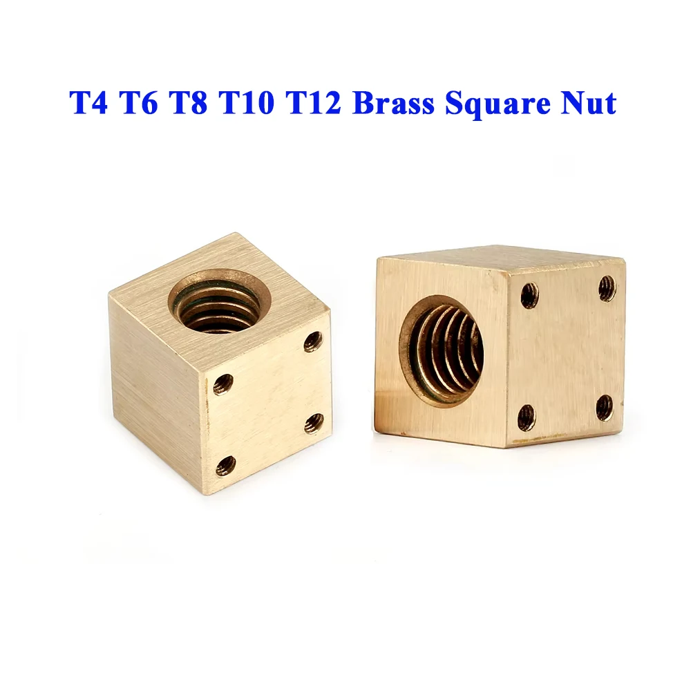 1/2PCS T4 T6 T8 T10 T12 Mosiężna nakrętka kwadratowa Śruba trapezowa Pręt Śruba z gwintem trapezowym Kwadratowa nakrętka miedziana do drukarki 3D