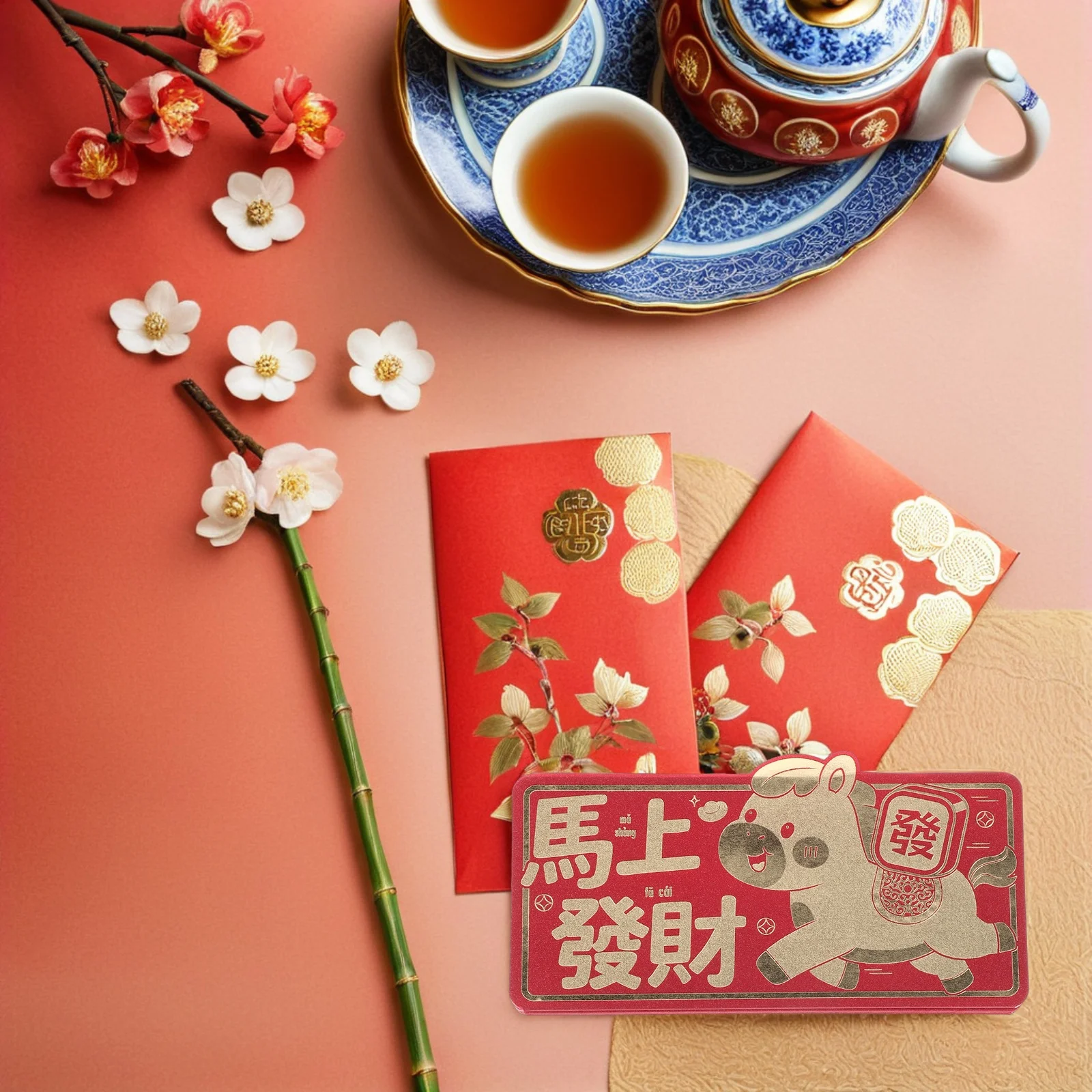 Sobres rojos chinos de 6 uds., paquetes de dinero de la suerte expandibles con 6 ranuras, año del caballo 2026 Lai See, regalos de Año Nuevo Lunar