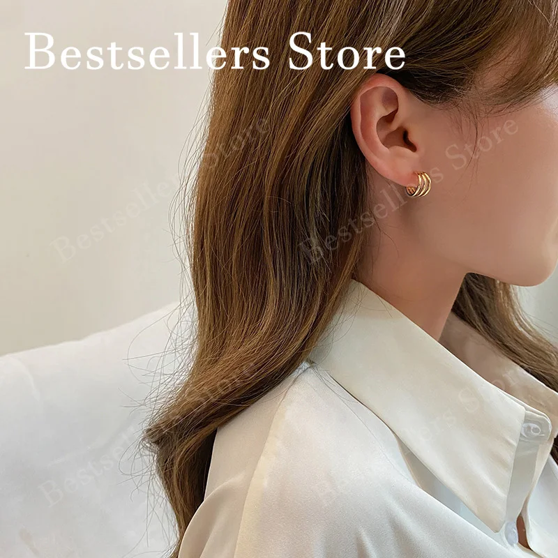 2026 New 925 Sterling Silver/Gold Triple Strand Stud Earrings Fashion Women's Jewelry Charm Wedding Party Gift