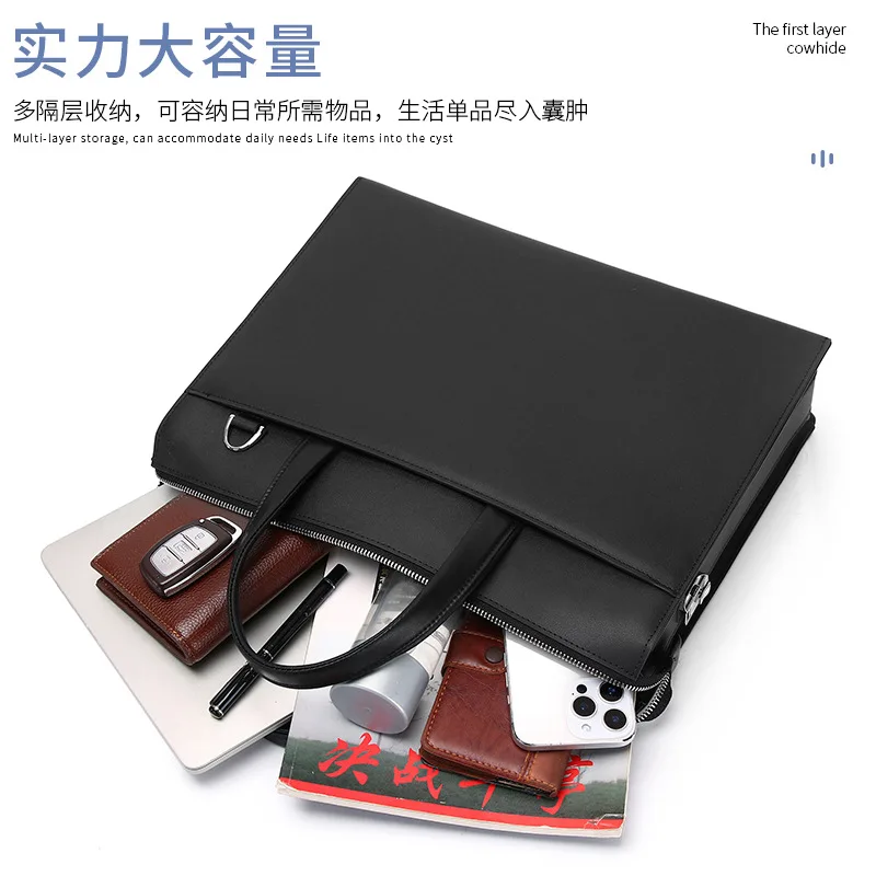 جديد الراقية حقيبة يد الأعمال طبقة علوية غير رسمية جلد البقر مكتب فاخر 15/6 بوصة الرجال حقيبة رجل حقائب رسول الرجال الجلود #3