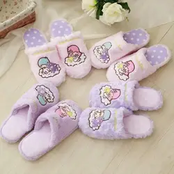 New Kawaii Sanrio Little Twin Stars Slippers Winter Plush Home Cotton Slippers Thick Anti Slip Cartoon Christmas Gift For Girls