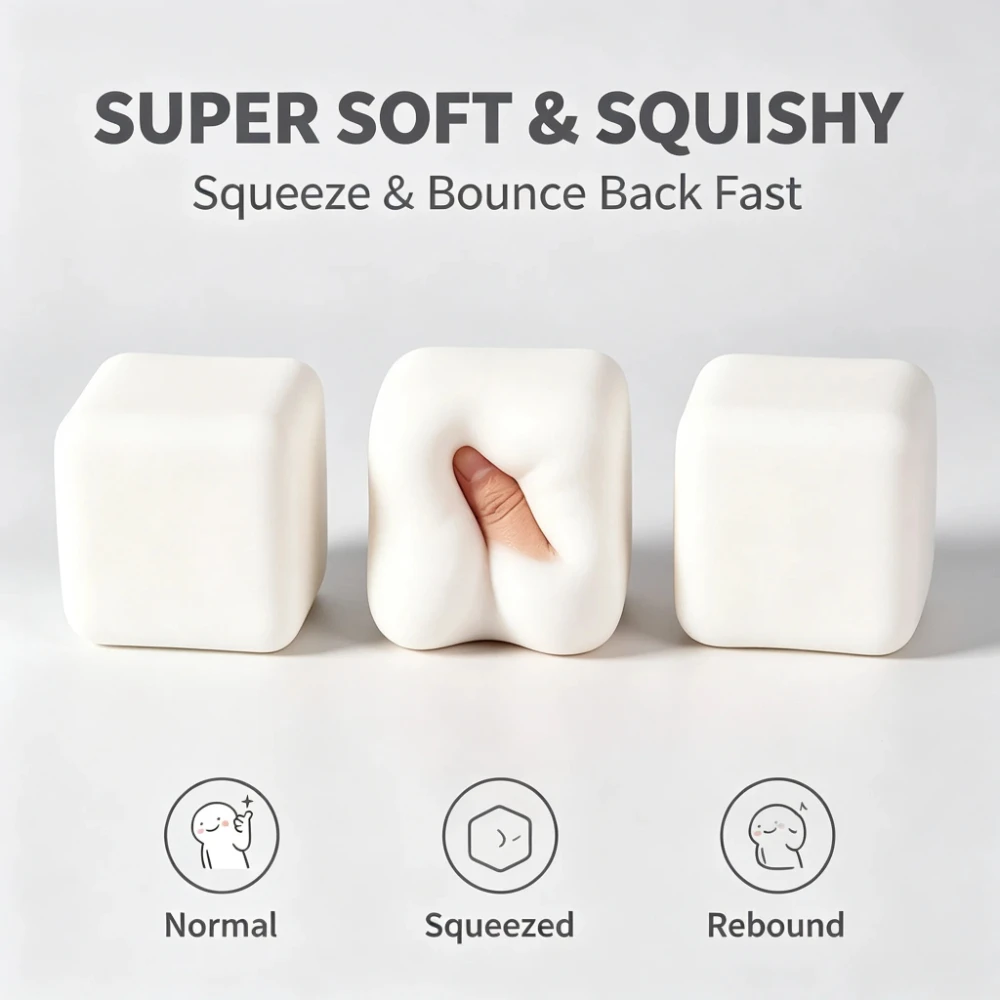 Slow Rising Tofu Squishy Toy Soft Rebound Stress Relief Handmade Relaxation Fidget Gift for Adults Kid Fun 1/2/3PCS Set Optional