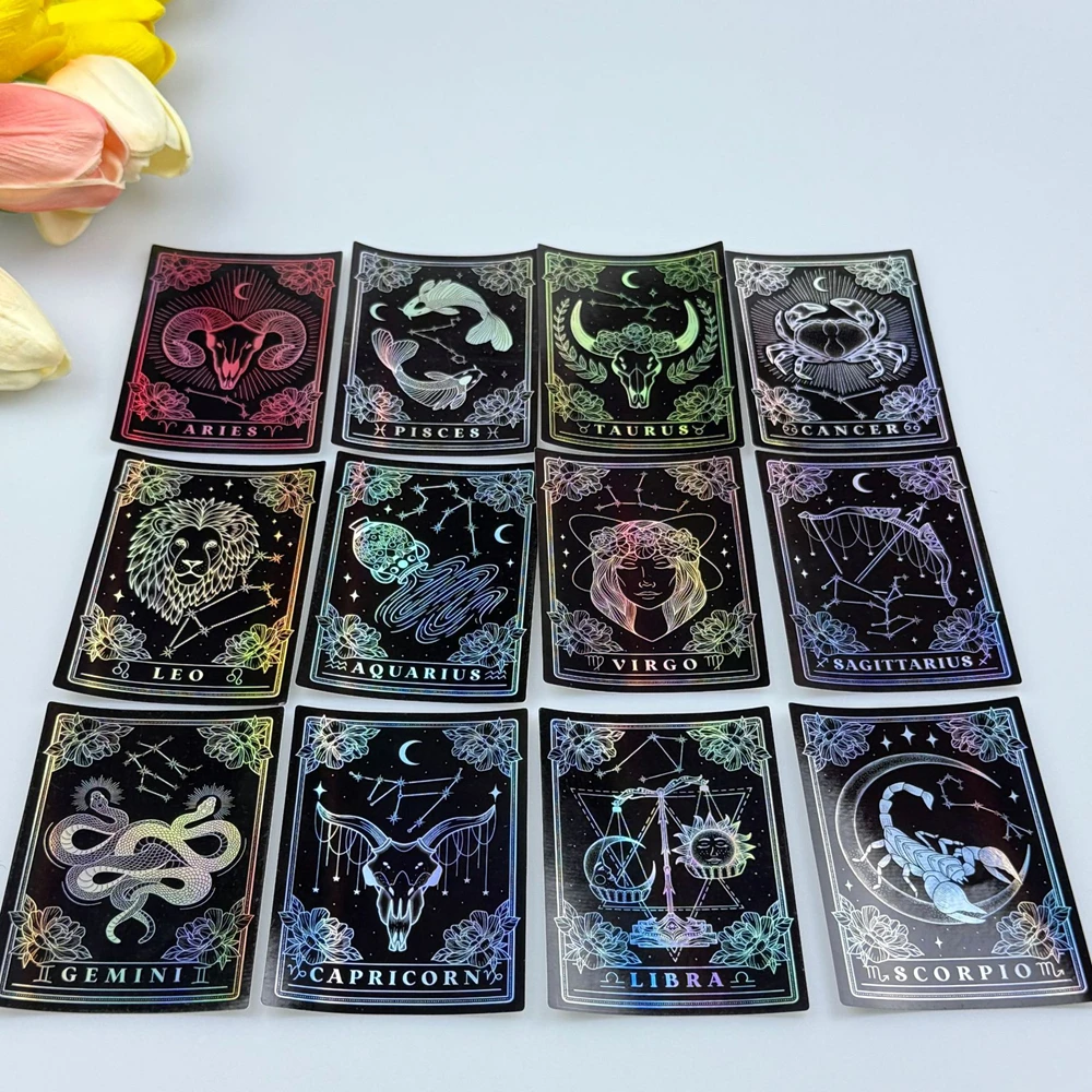 بريق كوكبة زودياك ملصقات اثني عشر كوكبة معدنية احباط ملصق مجموعة القوطية الظلام نمط مقاوم للماء ملصقات الإبداعية