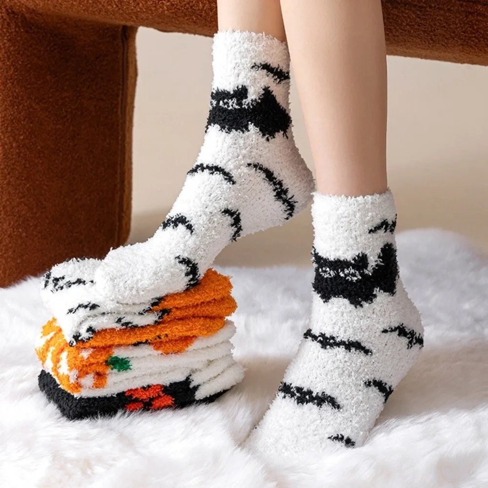 Ghost Soft Halloween Socks Breathable Elastic Coral Fleece Socks Funny Cartoon Winter Floor Socks Hallowmas Gift