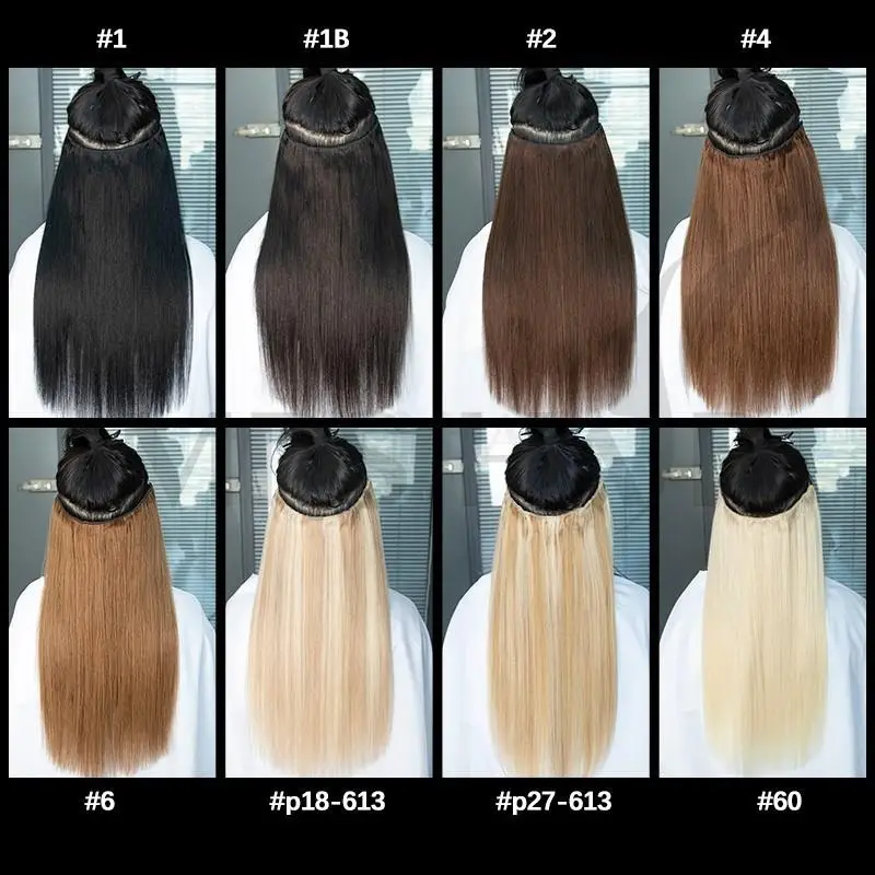 MRS HAIR Halo Hair Wire in Hair Extensions Human Hair Straight Fish Line Natural Hair Extensions With 4 Clips Weft