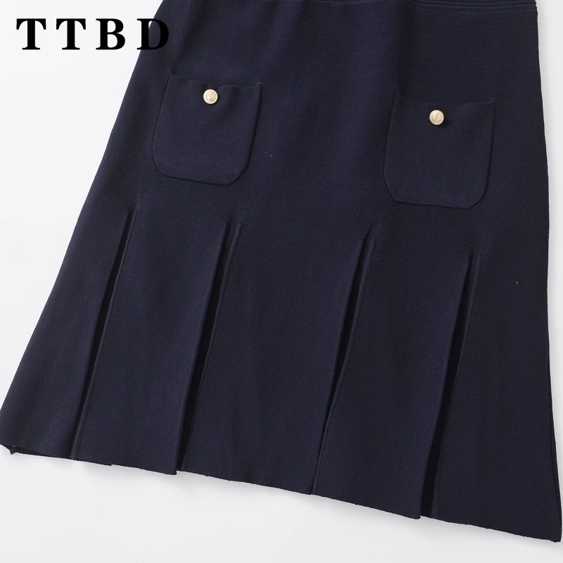 TTBD 2024 new Casual Ladylik Pleated Miniskirt Short Sleeve O-Neck Women's Summer Wear Solid Dress Top Dresses