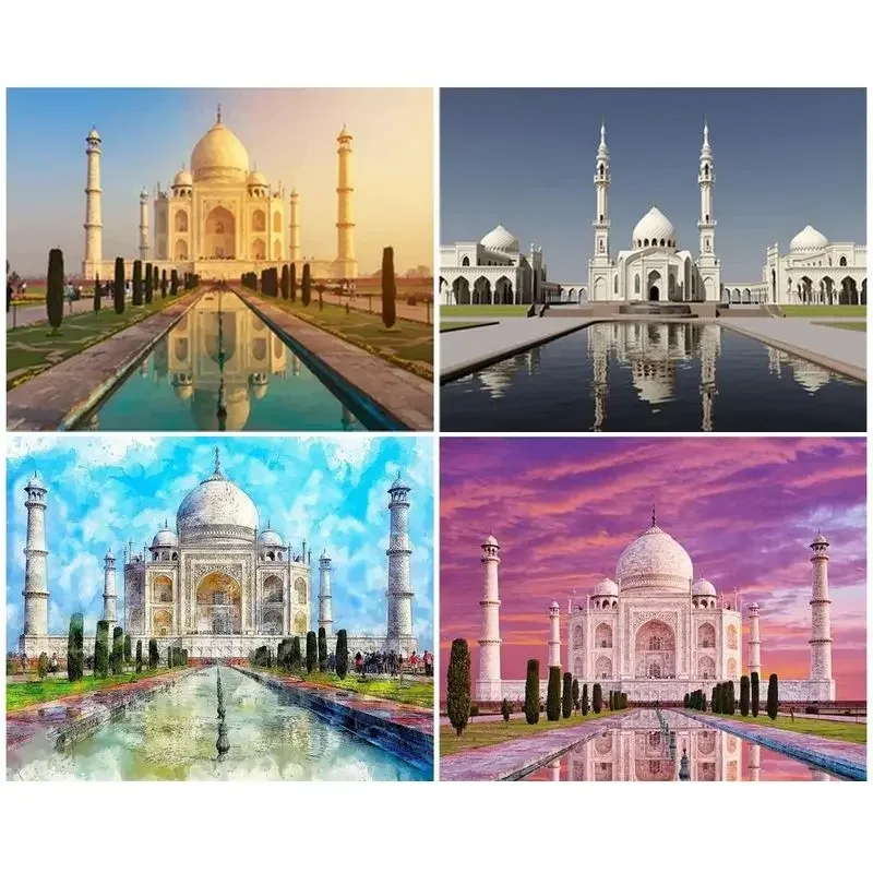 

618398 Framed Painting By Numbers Kit For Adults Modern Home Living Room Decoration Taj Mahal Landscape Paint Wall Art